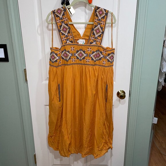 Anthropologie 1X Teofila Beaded Mini Cotton Tank Dress Beach Coverup - Picture 2 of 10